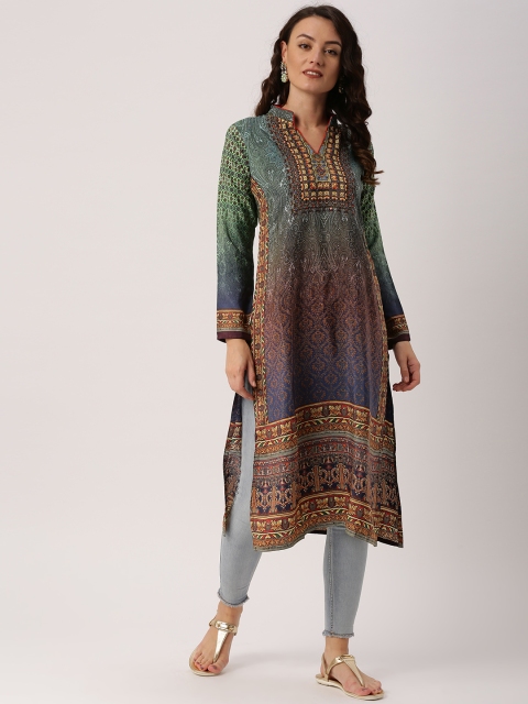 

IndusDiva Women Multicoloured Printed Straight Kurta, Multi