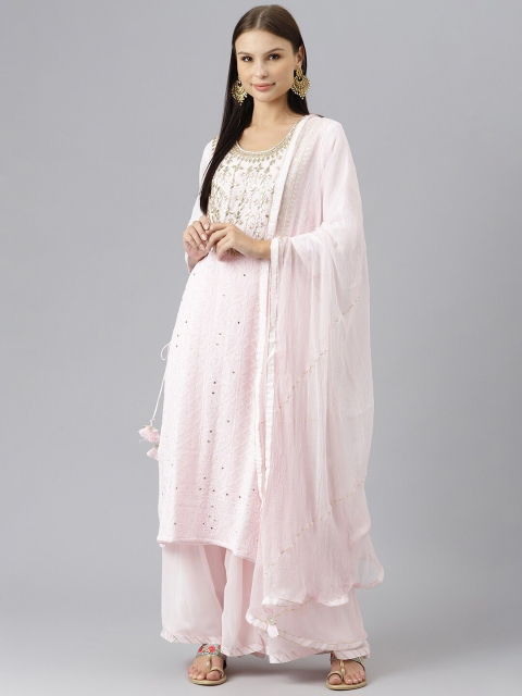 

Divena Women Pink Embroidered Zardozi Silk Georgette Kurta with Palazzos & With Dupatta