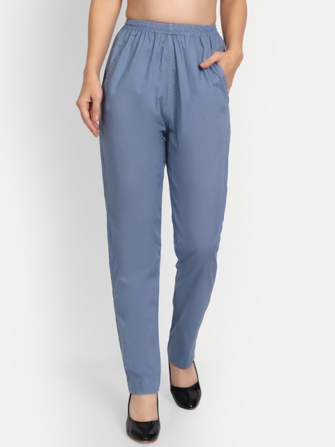 

APELLA Women Blue Comfort Slim Fit Solid Cotton Trousers