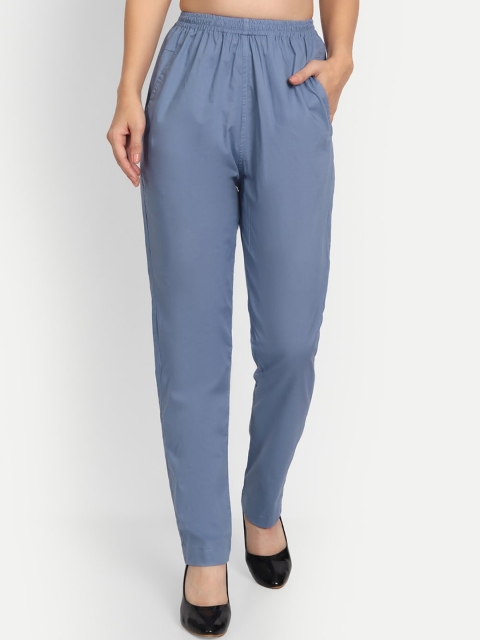 

APELLA Women Plus Size Blue Comfort Slim Fit Trousers