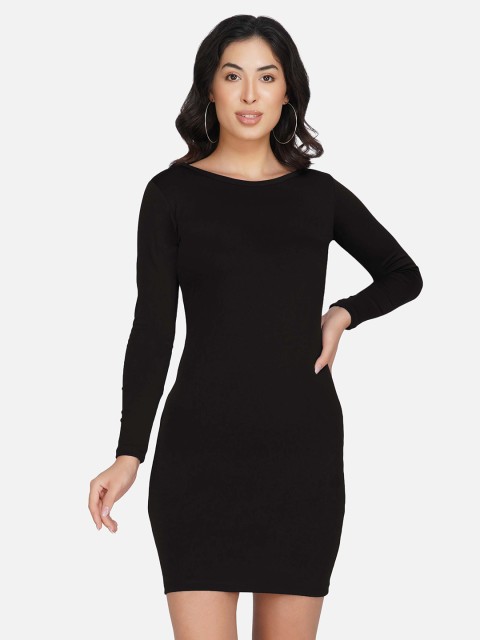 

NEU LOOK FASHION Women Black Solid Full Sleeves Mini Bodycon Dress