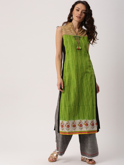 

IndusDiva Women Green Printed Straight Kurta