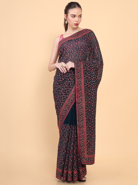 

Soch Blue & Pink Floral Beads and Stones Pure Georgette Saree