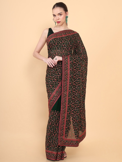 

Soch Green & Pink Floral Beads and Stones Pure Georgette Saree