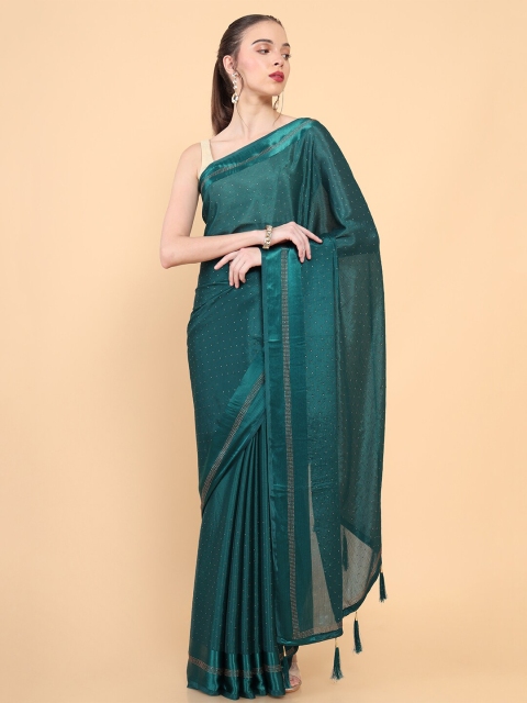 

Soch Blue & Gold-Toned Embellished Beads and Stones Pure Chiffon Saree