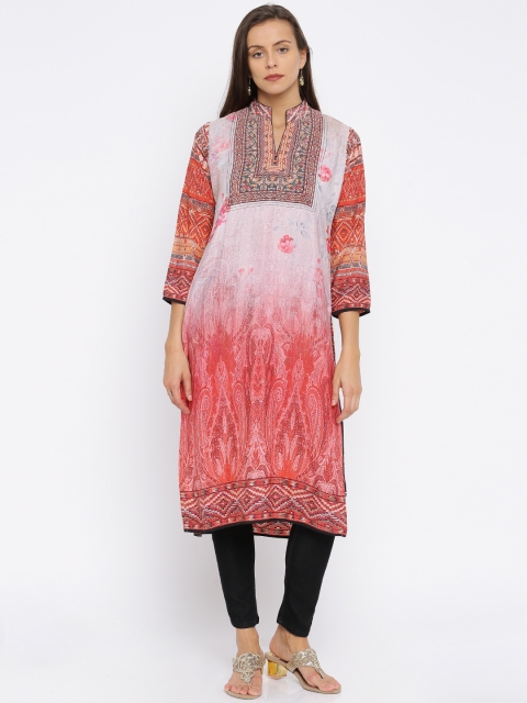 

IndusDiva Women Pink & Orange Printed Straight Kurta