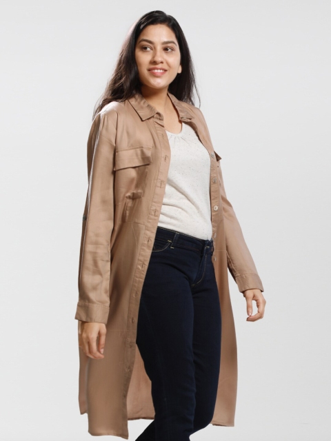 

Dream of Glory Inc Women Brown Longline Tailored Shirt Style Jacket