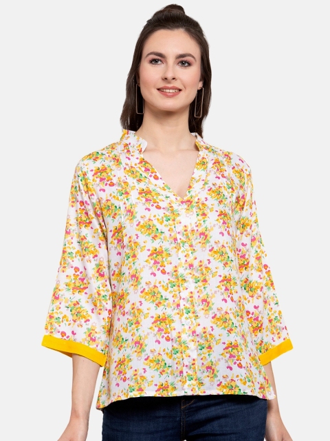 

PATRORNA Women Yellow Comfort Floral Printed Casual Shirt