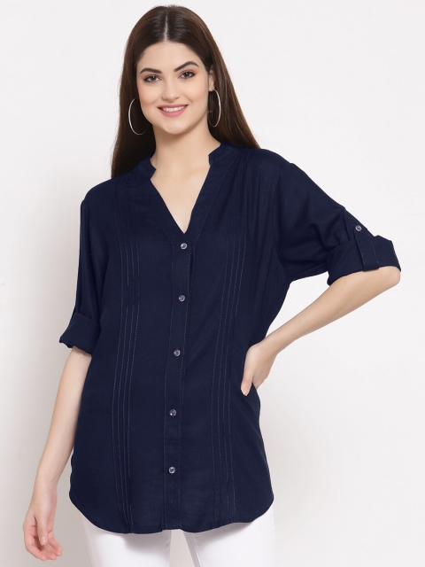 

PATRORNA Women Navy Blue Comfort Casual Shirt