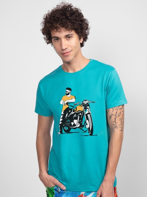 

Bewakoof Men Blue Biker Printed Cotton T-shirt