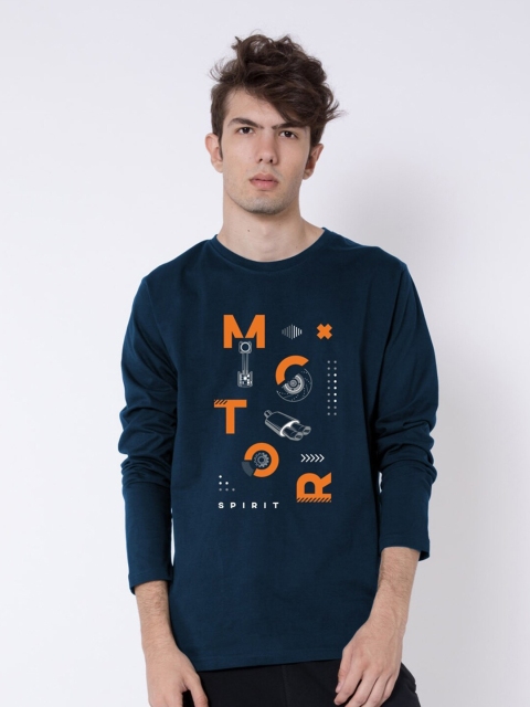 

Bewakoof Men Blue Biker Printed Cotton T-shirt