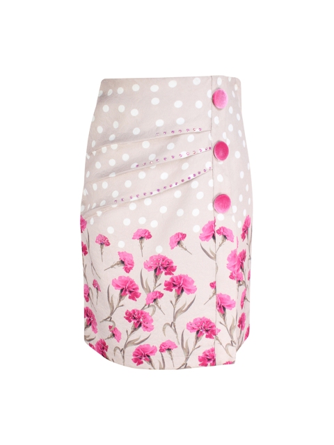 

CUTECUMBER Girls Beige & Magenta Printed Pencil Skirt