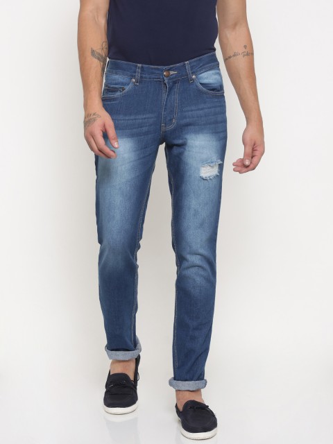 

American Crew Men Blue Straight Fit Mid-Rise Mildly Distressed Jeans