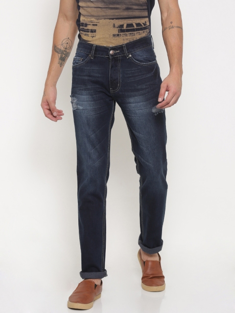 

American Crew Men Blue Straight Fit Mid-Rise Mildly Distressed Jeans