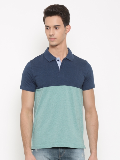 

American Crew Men Navy & Green Colourblocked Polo T-shirt, Navy blue