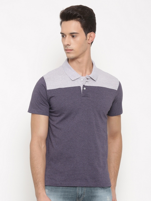 

American Crew Men Purple Colourblocked Polo T-shirt