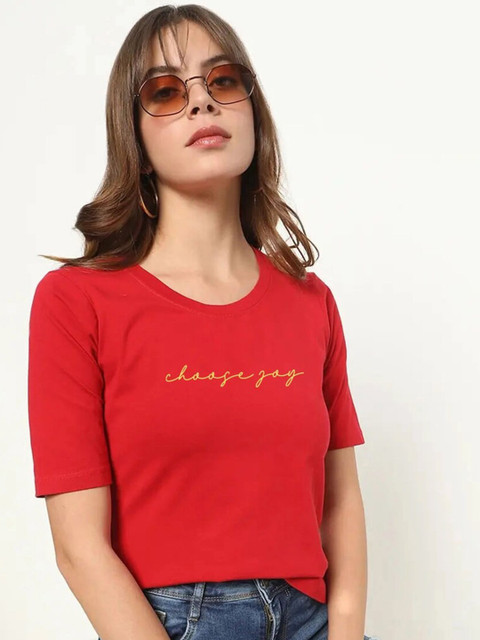

Bewakoof Women Red Regular Fit Cotton Typography Printed T-shirt
