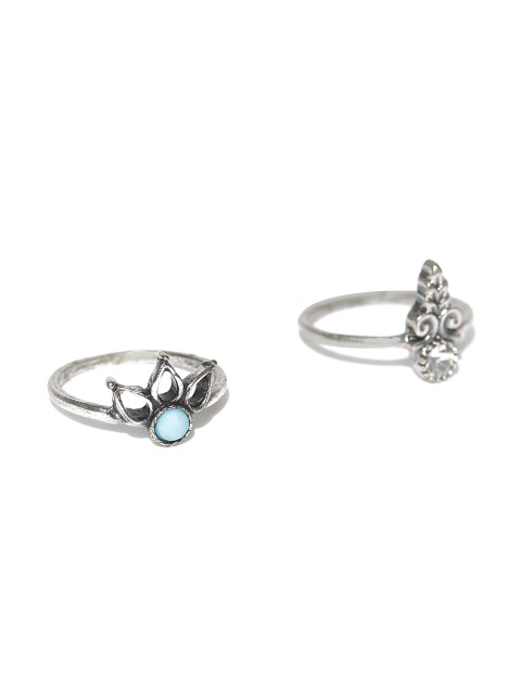

Accessorize Set of 2 Oxidised Silver-Toned Stone-Studded Midi Rings
