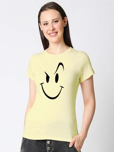 

Bewakoof Women Yellow Printed Yellow Round Neck Regular Fit Cotton T-shirt