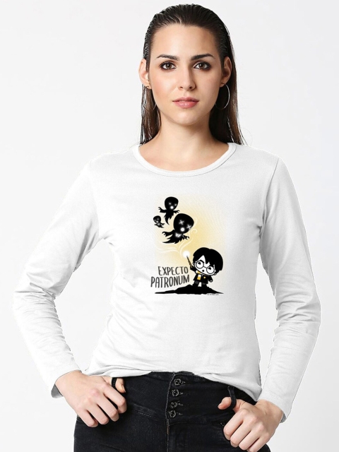 

Bewakoof Women White Printed Slim Fit T-shirt
