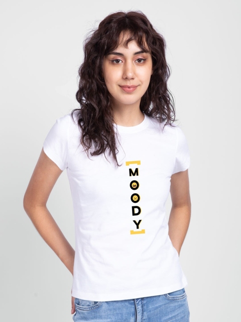

Bewakoof Women White Typography Printed Slim Fit T-shirt