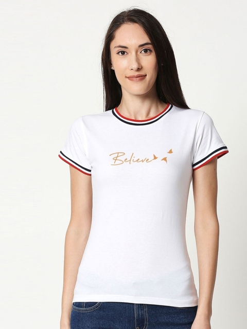 

Bewakoof Women White Solid Slim Fit T-shirt