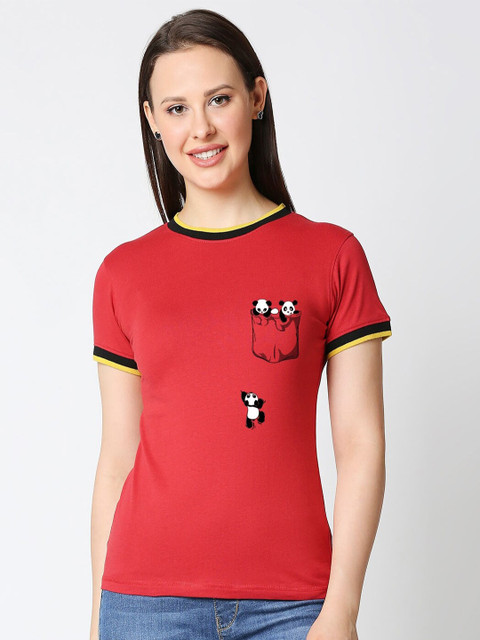 

Bewakoof Women Red Printed Slim Fit T-shirt