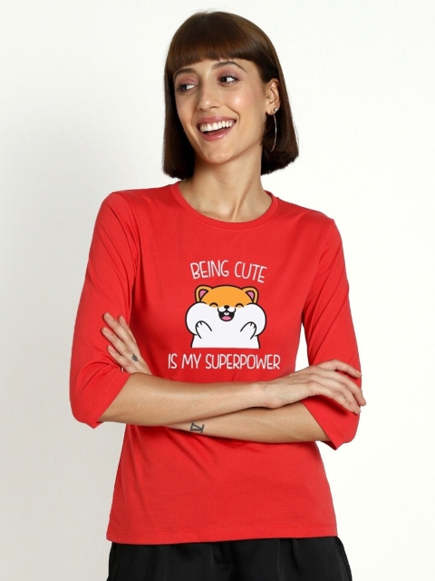 

Bewakoof Women Red Printed Slim Fit T-shirt