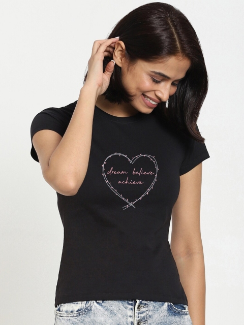 

Bewakoof Women Black Typography Printed T-shirt