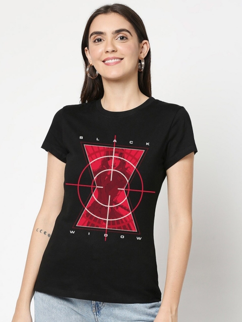 

Bewakoof Women Black Typography Printed Applique Slim Fit T-shirt