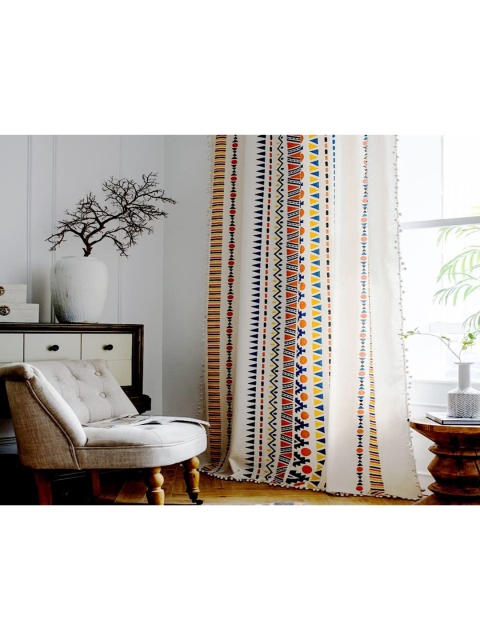 

URBAN SPACE Orange & Blue Geometric Long Door Curtain