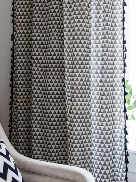 

URBAN SPACE Geometric Long Door Curtain, Black