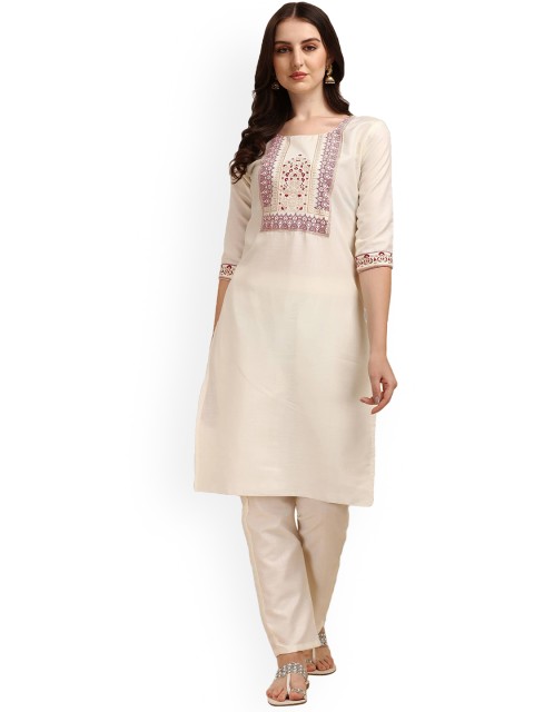 

Paralians Women Beige Cotton Yoke Design Handloom Kurta