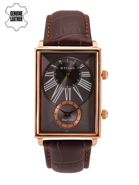 

Titan Globe Trotter Collection Men Brown Dual Time Analogue Watch 1708WL01