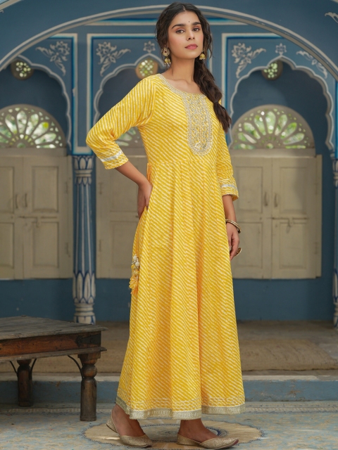 

Juniper Women Yellow Printed Embroidered Cotton Ethnic Dresses
