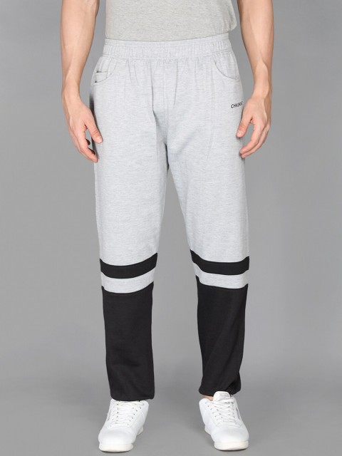 

CHKOKKO Men Grey & Black Colourblocked Track Pants