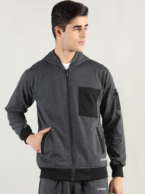 

CHKOKKO Men Grey Black Bomber Jacket