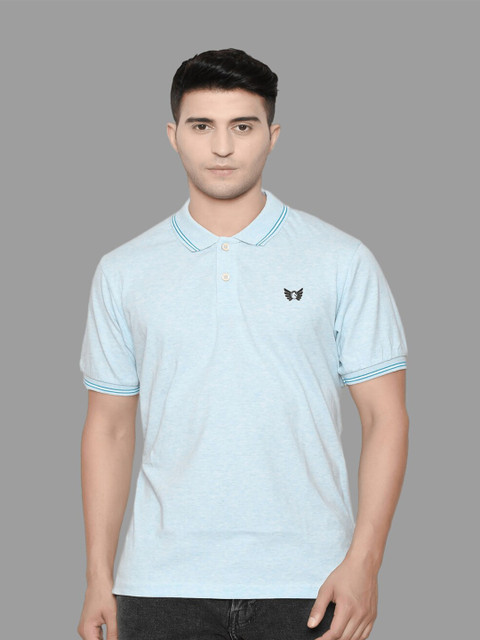 

SIAPA Men Blue Polo Collar Applique T-shirt