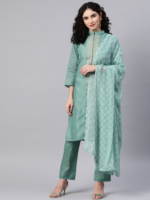 

Readiprint Fashions Sea Green Embroidered Semi-Stitched Dress Material