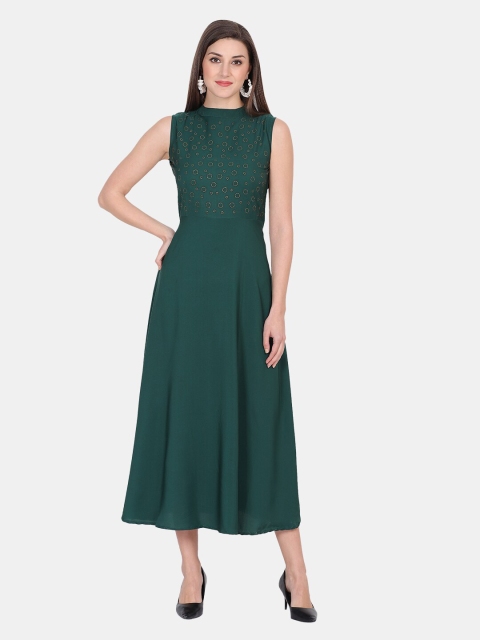 

IQRA FASHION Green Crepe Formal Maxi Dress