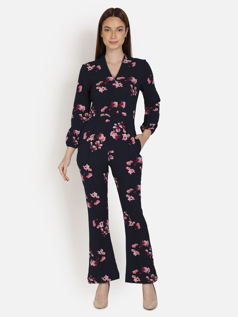 

Sipsew Blue & Pink Floral Printed Basic Jumpsuit