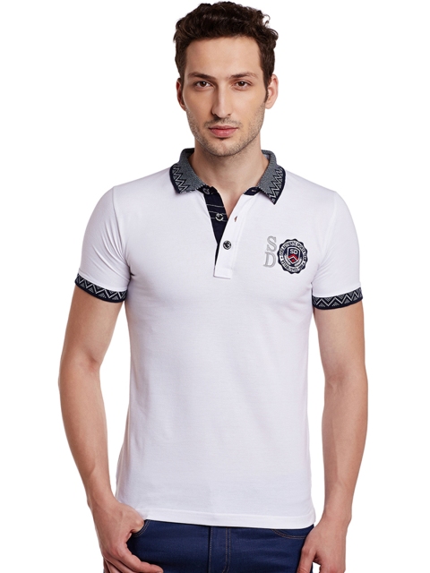 

Duke Men White Solid Polo Collar T-shirt