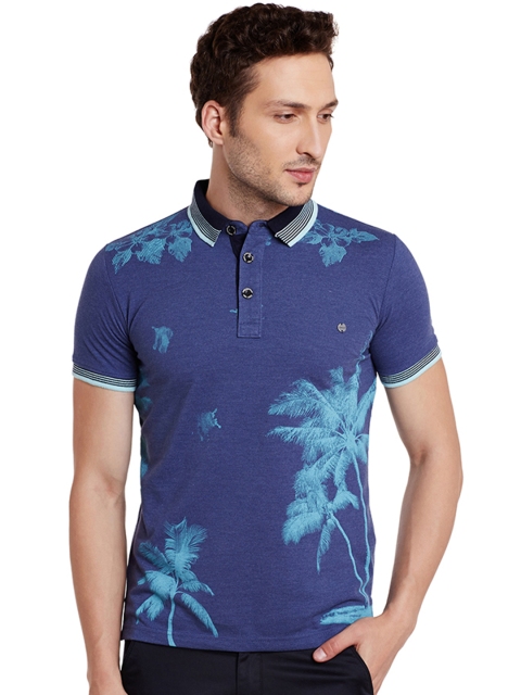 

Duke Men Blue Printed Polo Collar T-shirt