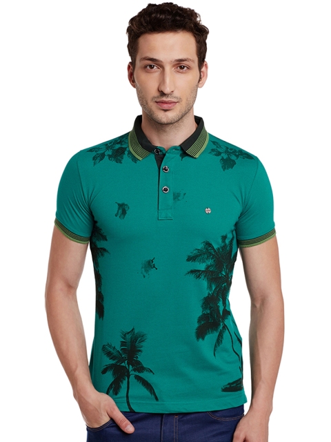 

Duke Men Green Printed Polo Collar T-shirt