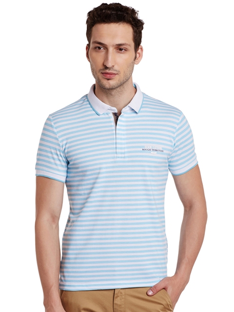 

Duke Men White & Blue Striped Polo Collar T-shirt