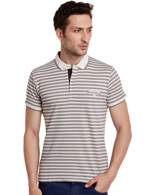 

Duke Men Off-White Striped Polo Collar T-shirt