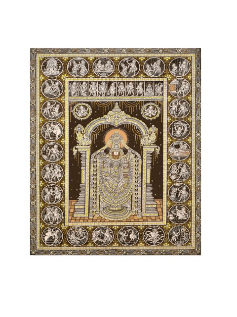 

Exotic India Grey & Yellow Religious Painting Wall Art The Majesty Of Lord Venkateshwara