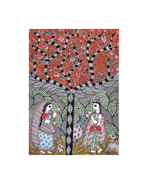 

Exotic India Red & White Krishna And The Kadamba Tree Painting Wall Art