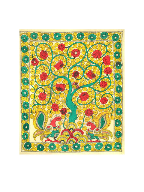 

Exotic India Yellow & Red The Tree of Life Painting Wall Art