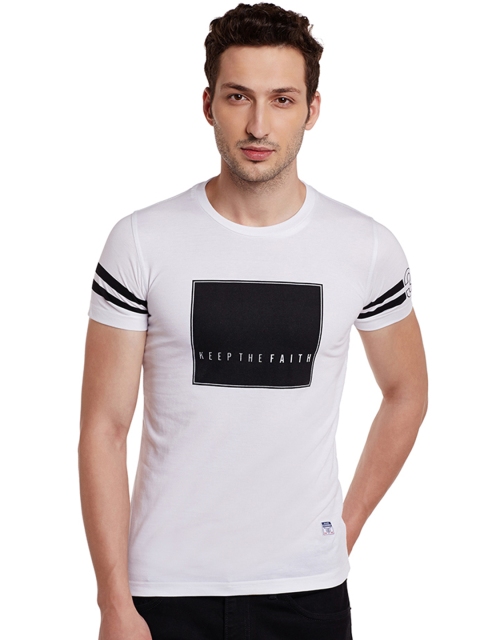 

Duke Men White Printed Round Neck T-shirt